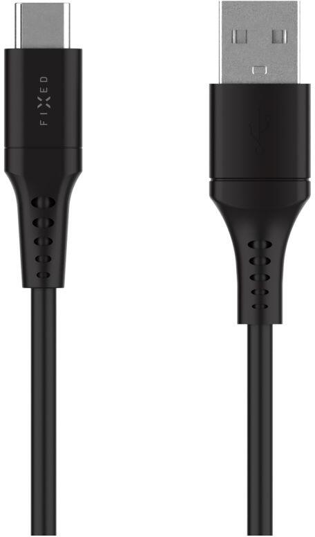 Krátký nabíjecí a datový Liquid silicone kabel FIXED s konektory USB/USB-C a podporou PD, 0.3m, USB 2.0, 60W, černý