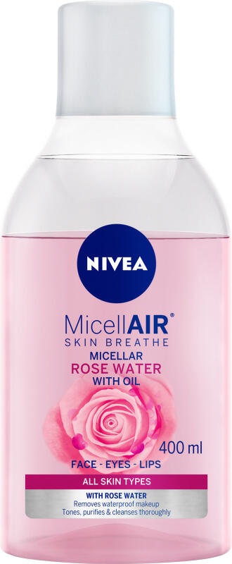 Nivea MicellAIR dvoufázová micelární voda s růžovou vodou, 400 ml