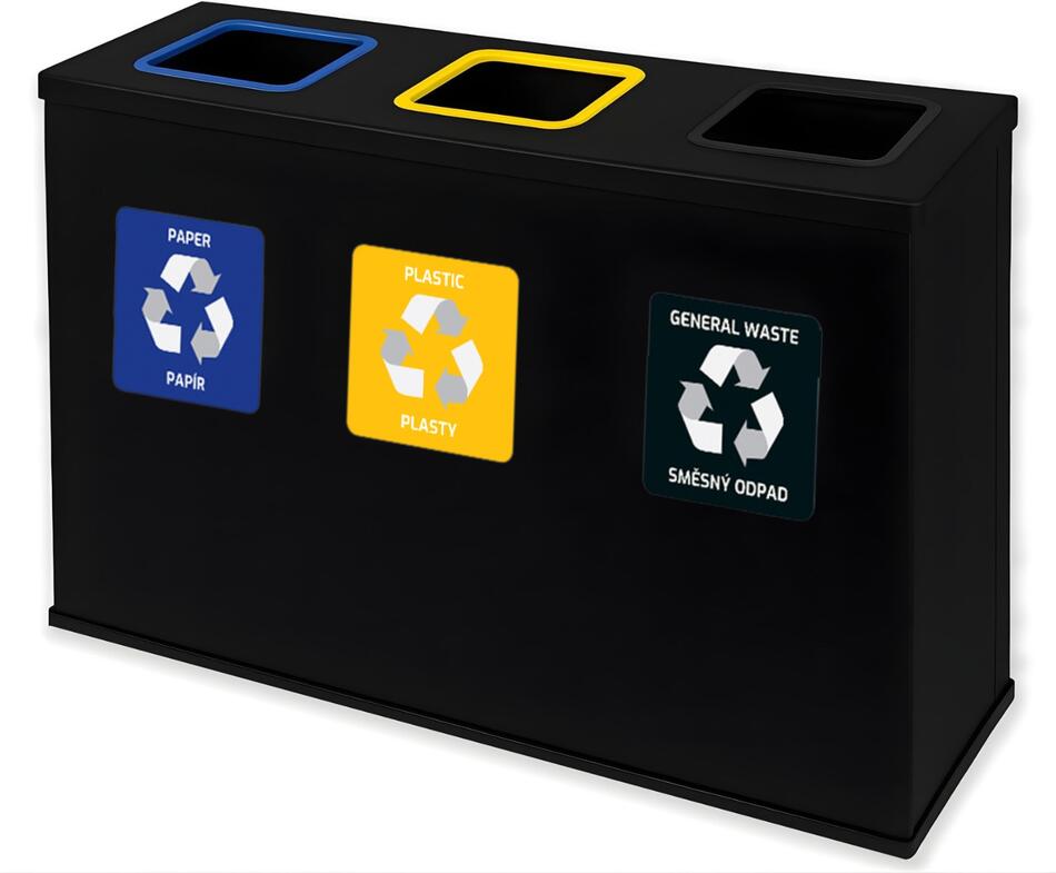 Sestava na tříděný odpad Eko Station 3 x 60 l, lakovaná ocel, černá
