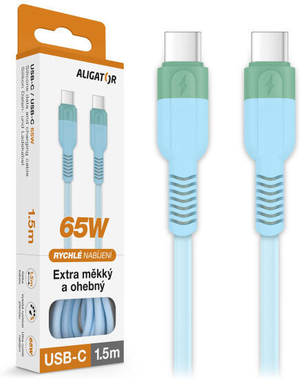 Datový kabel ALIGATOR SoftPastels 3A 65W, USB-C/USB-C, modrý