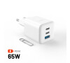 Síťová GaN nabíječka FIXED Mini s 2xUSB-C a USB výstupem, podpora PD, 65W, bílá