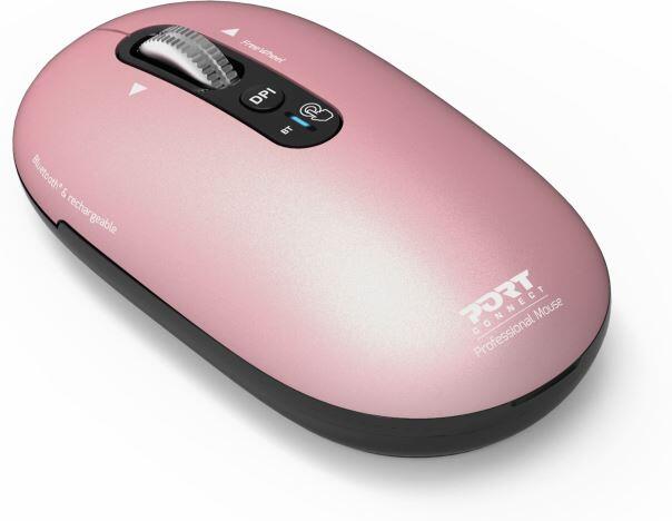 PORT CONNECT Pure MAC, bezdrátová dobíjecí myš, Bluetooth, FreeWheel, 3200 DPI, růžová (910503)