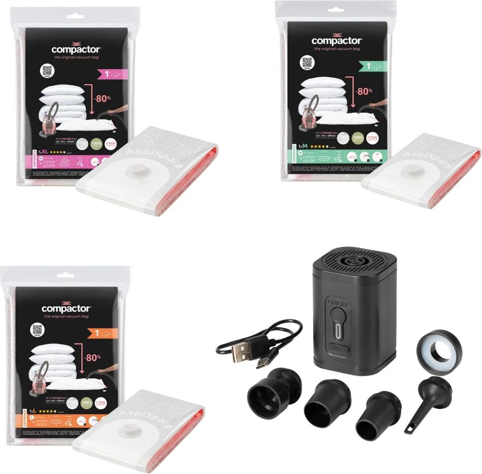 Vakuovací set s elektrickou pumpou + 6ks vakuových pytlů Aspispace 2x (M, L, XL)