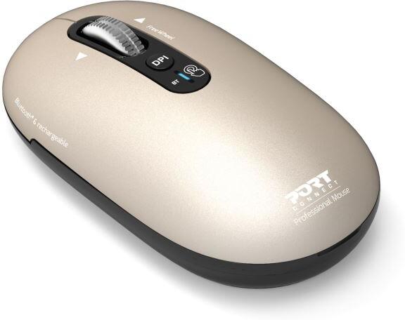 PORT CONNECT Pure MAC, bezdrátová dobíjecí myš, Bluetooth, FreeWheel, 3200 DPI, perleťová (910504)