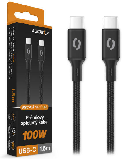 Datový kabel ALIGATOR PREMIUM 5A 100W, USB-C/USB-C, černý
