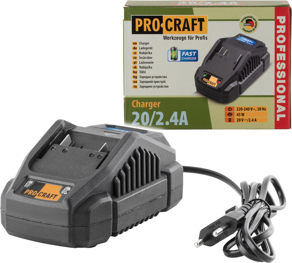 Nabíječka pro 20V Li-ion baterie Procraft 20/2.4? Fast Charge / 20/2.4A