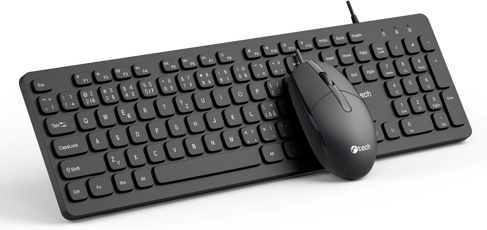 Klávesnice C-TECH KBM-105, drátový combo set s myší, USB, CZ/SK