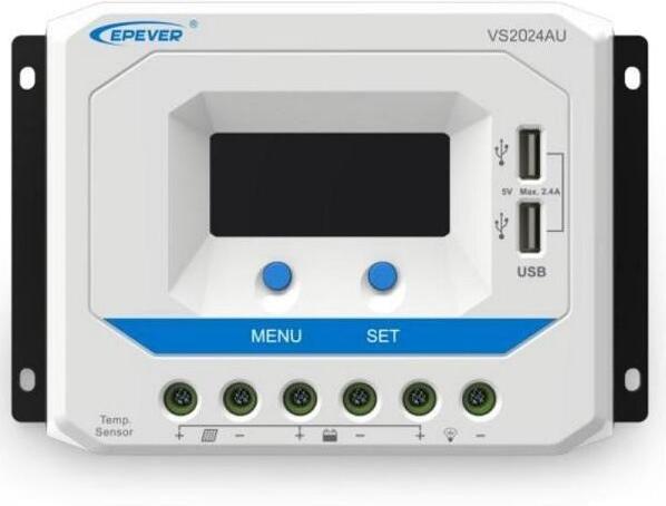 EPEVER VS2024AU solární PWM regulátor 12/24 V, 20 A, USB, vstup 50V