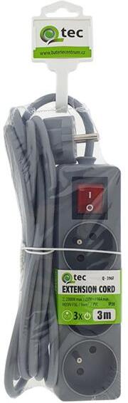 Prodlužovací kabel 3 zásuvky 3m QTEC Q-396F s vypínačem