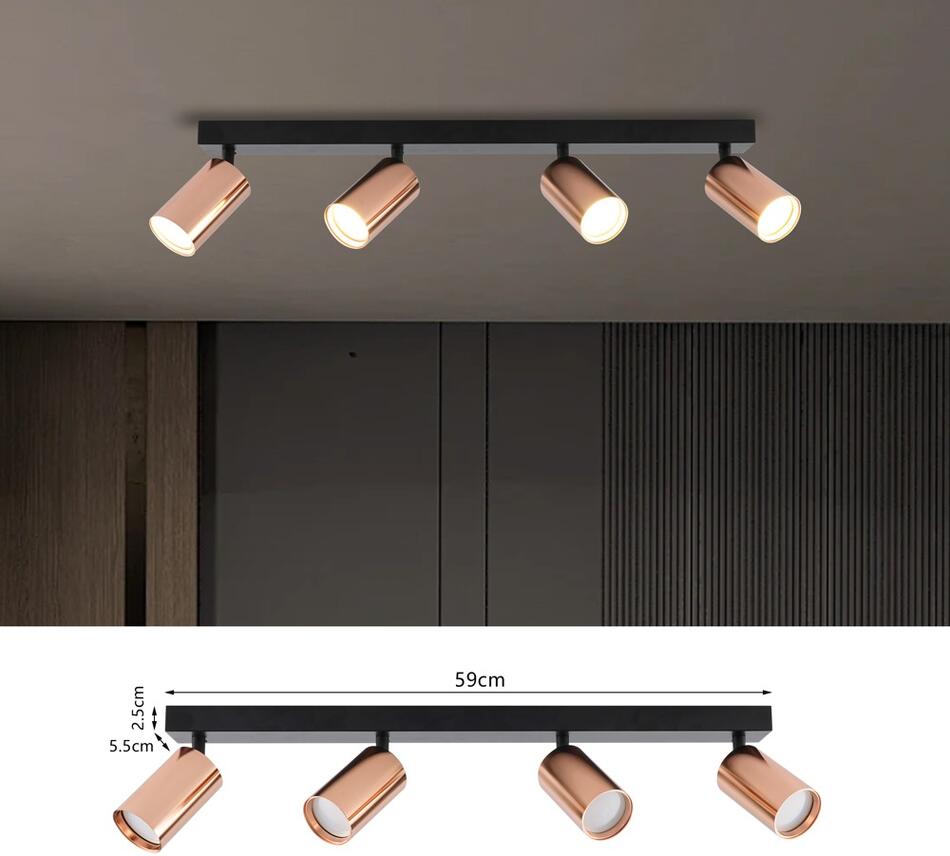 Immax PUNTO-4 stropní nástěnné bodové svítidlo linear 4 hlavy GU10 černá+měď/ Rose gold