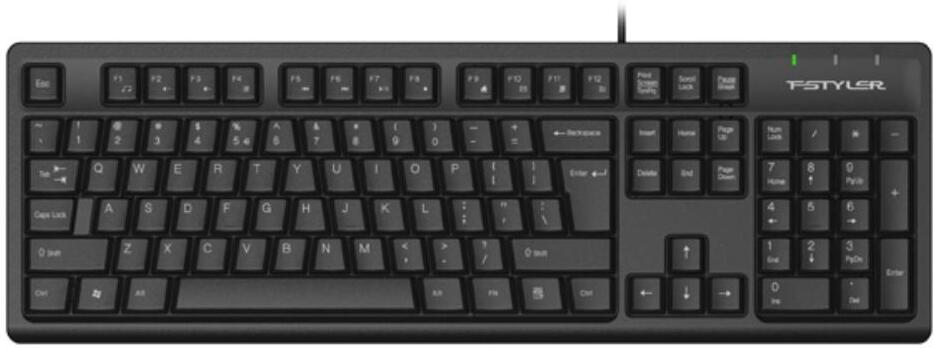 A4tech FKS12, multimediální kancelářská tichá klávesnice, CZ/US, USB, černá (FKS12-BK)