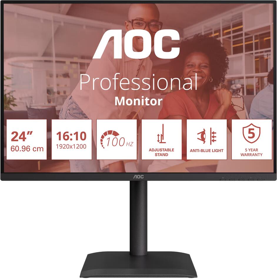 AOC LCD X24E4U 24" IPS 16:10 / 1920x1200@100Hz / 4ms / 300cd / VGA / HDMI / DP / 4xUSB / Repro / Pivot / HAS / 5 let