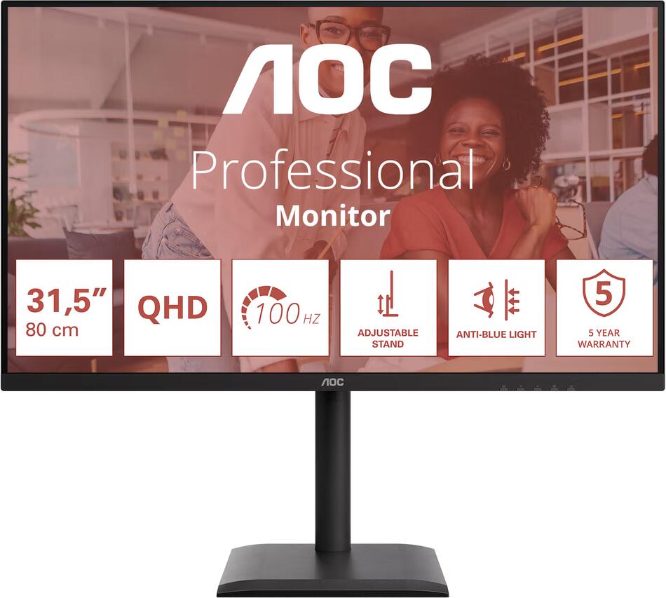 AOC LCD Q32E4U 31,5" IPS / 2560x1440@100Hz / 4ms / 350cd / 2xHDMI / DP / 4xUSB / Repro / Pivot / HAS / 5 let