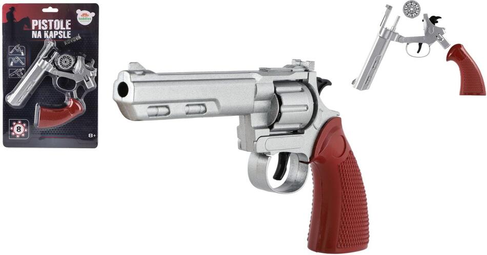 Teddies Revolver/Pistole na kapsle 8 ran kov 22cm na kartě