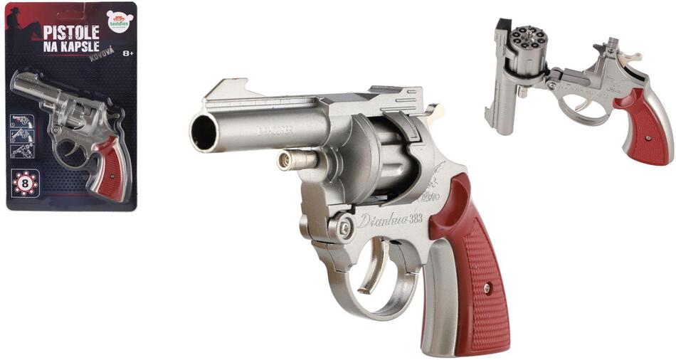Teddies Revolver/Pistole na kapsle 8 ran kov 18cm na kartě