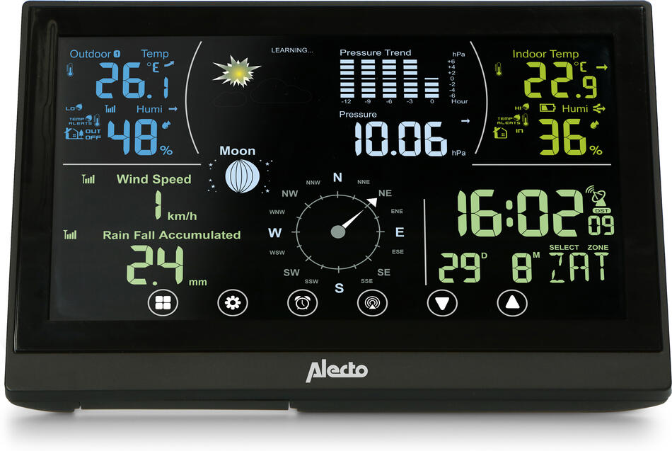 Profesionální meteostanice 6 v 1 s bezdrátovým venkovním senzorem Černá Alecto WS3875