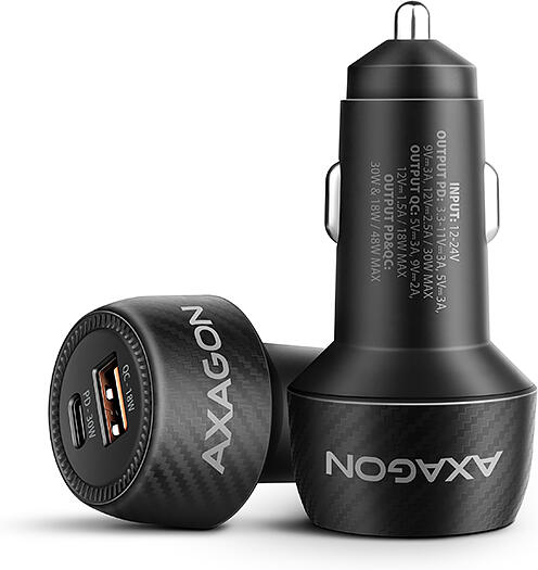 Axagon PWC-PQ48 nabíječka do auta 48W, USB-A + USB-C, PD3.0 / PPS / QC4+ / SFC / Apple