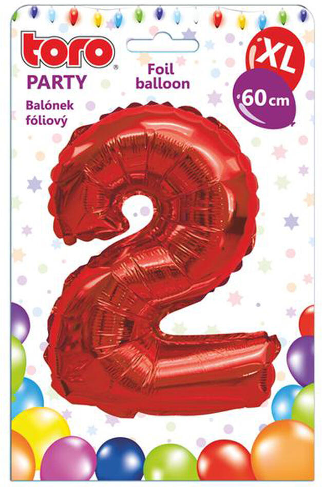 Balónek fóliový TORO XL číslice "2" 60cm červený