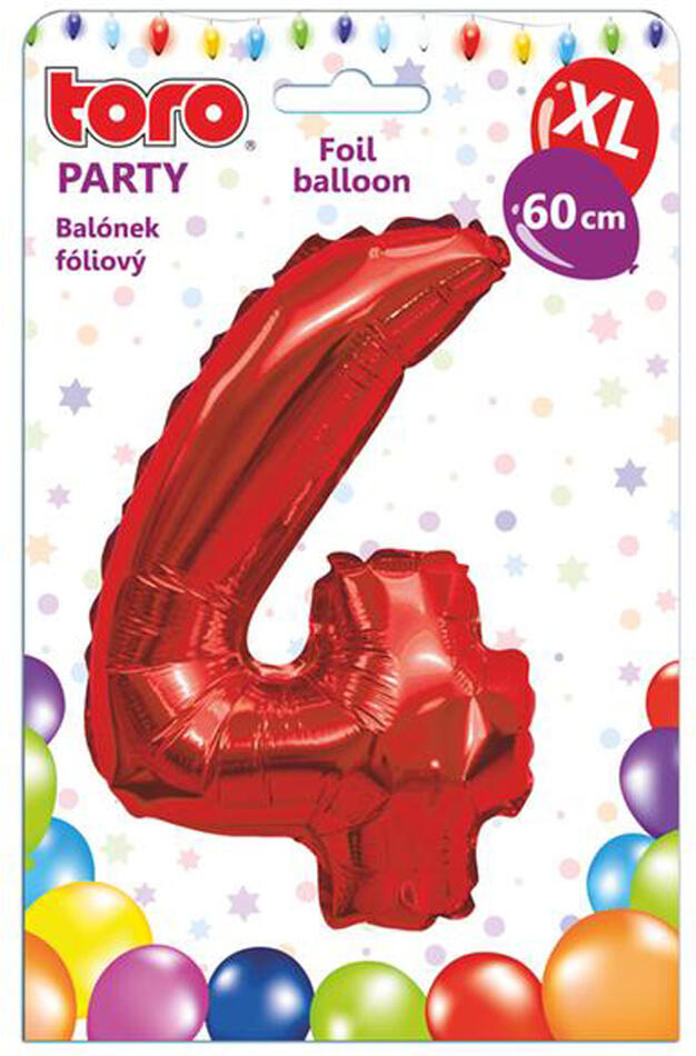 Balónek fóliový TORO XL číslice "4" 60cm červený