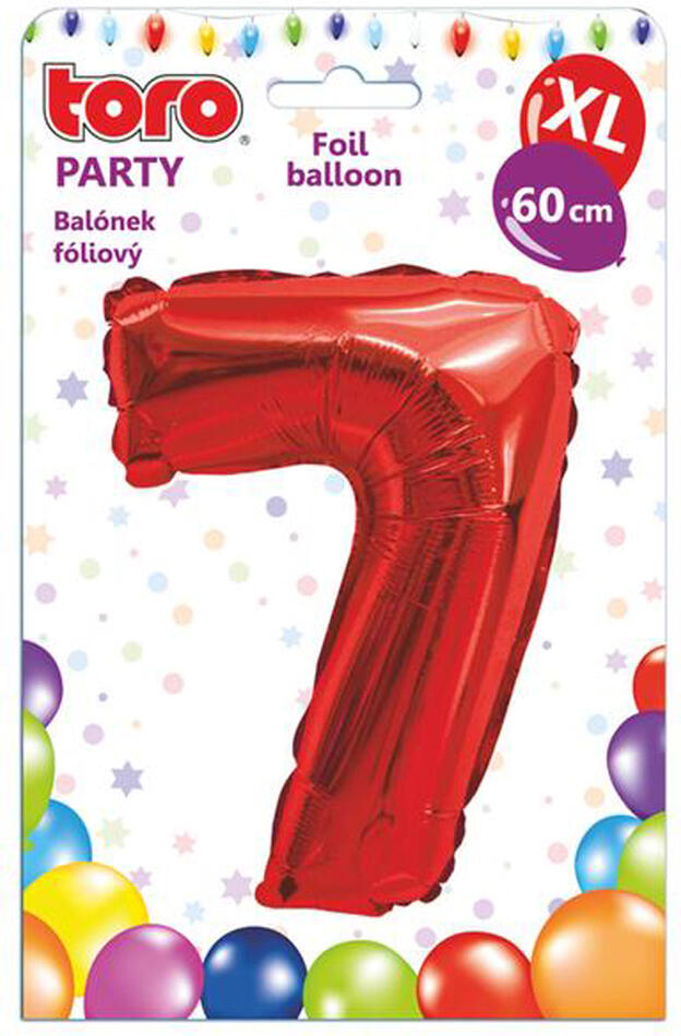 Balónek fóliový TORO XL číslice "7" 60cm červený
