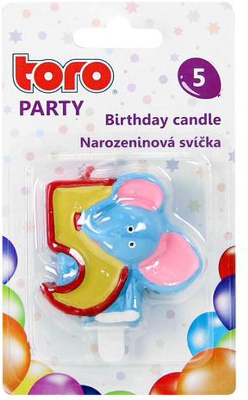 Dortová svíčka číslice "5" TORO zapichovací 5cm slon
