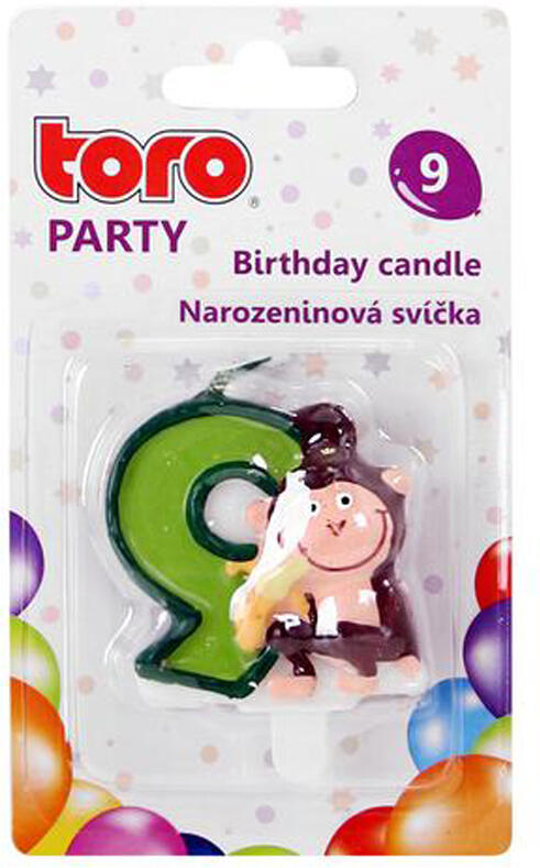 Dortová svíčka číslice "9" TORO zapichovací 5cm opička