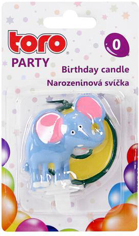 Dortová svíčka číslice "0" TORO zapichovací 5cm slon