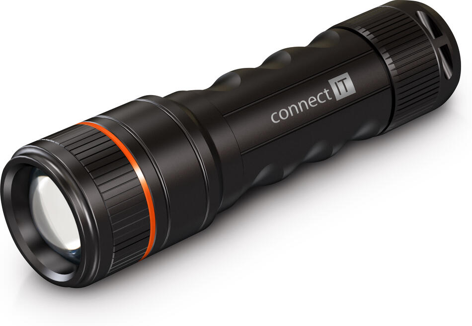 CONNECT IT GLEAM 500 LED ruční svítilna 4x AAA, 500 lm, hliníková, voděodolná, černá (CLI-9110-BK)