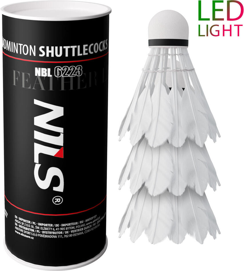 Badmintonové míčky z peří NILS NBL6223 s LED 3 ks