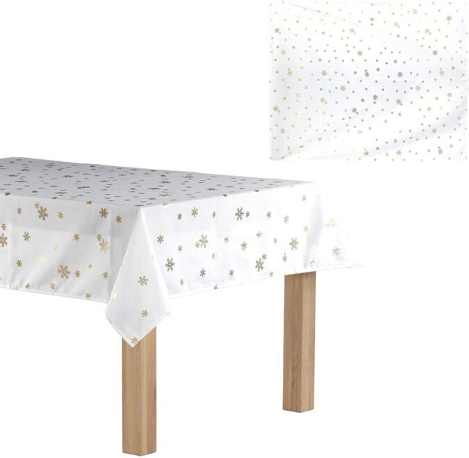 Ubrus - zlaté vločky, 100% polyester, 130 x 160 cm, bílý Autronic (UBR057), Bílá, Polyester 100%