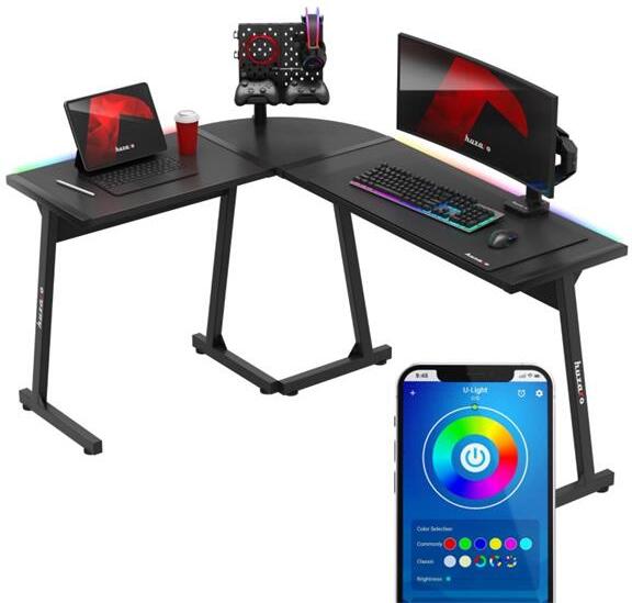 Stůl herní HUZARO Hero 6.0 RGB Black Corner 147cm