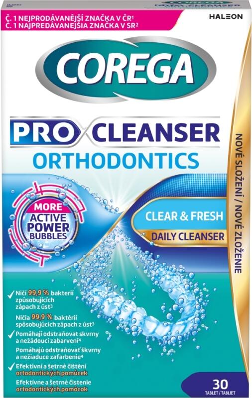 Corega Pro Cleanser Orthodontics tablety na čištění rovnátek, 30 ks