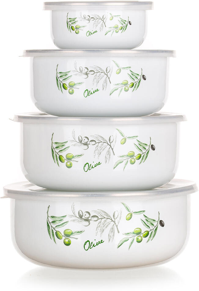 BANQUET miska sada 8díl. (10,14,16,18cm + 4 víčka) smalt OLIVES