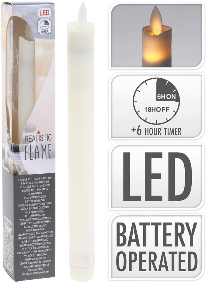 svíčka LED v.23cm, blikající plamen, časovač, SLON.KOST