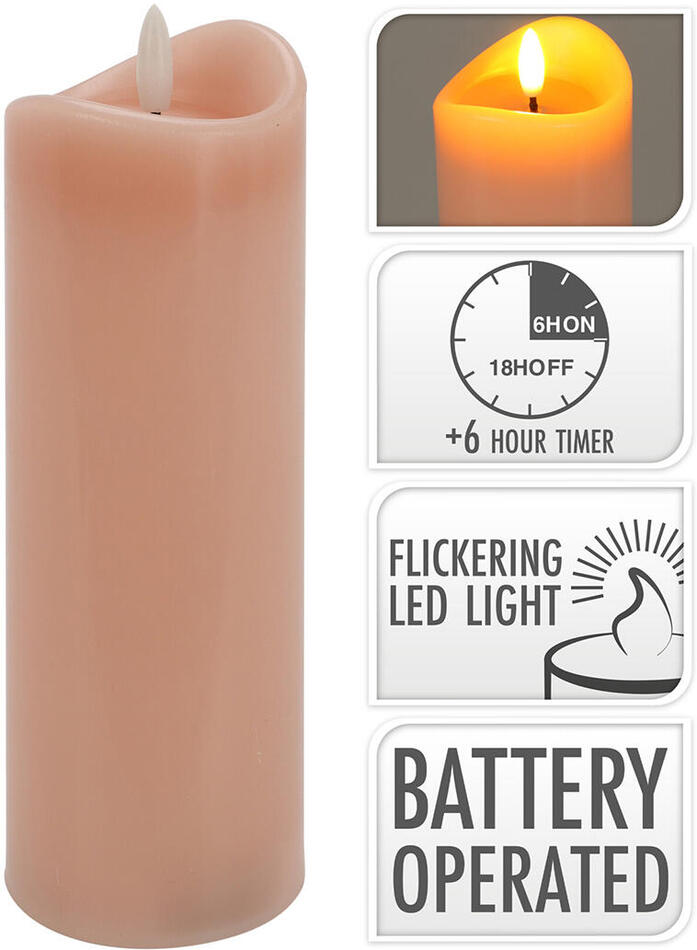 svíčka LED pr. 7x20cm, blikající plamen, časovač, RŮŽ