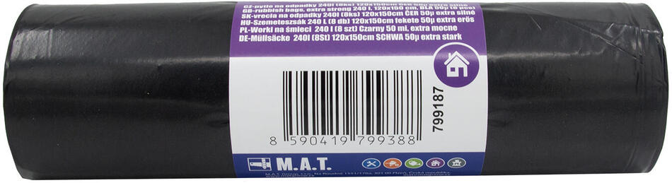 M.A.T. GROUP pytle na odpadky 240l (8ks) 120x150cm ČER 50µ extra silné