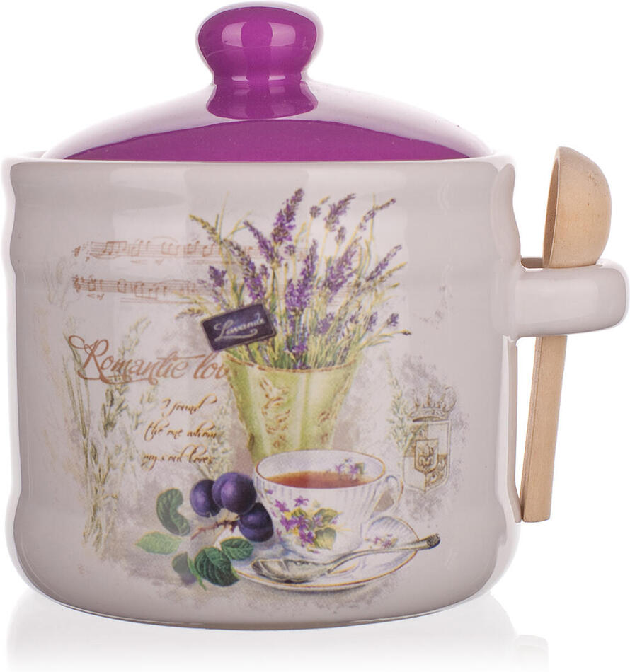 BANQUET dóza 400ml LAVENDER keramická s dřevěnou lžičkou