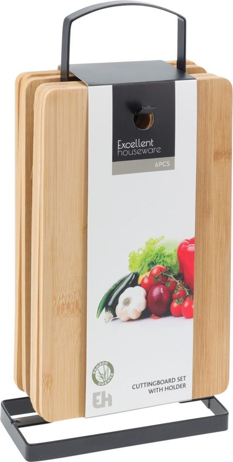 EXCELLENT HOUSEWARE Krájecí prkénko bambus sada 6 ks ve stojanu KO-170493920