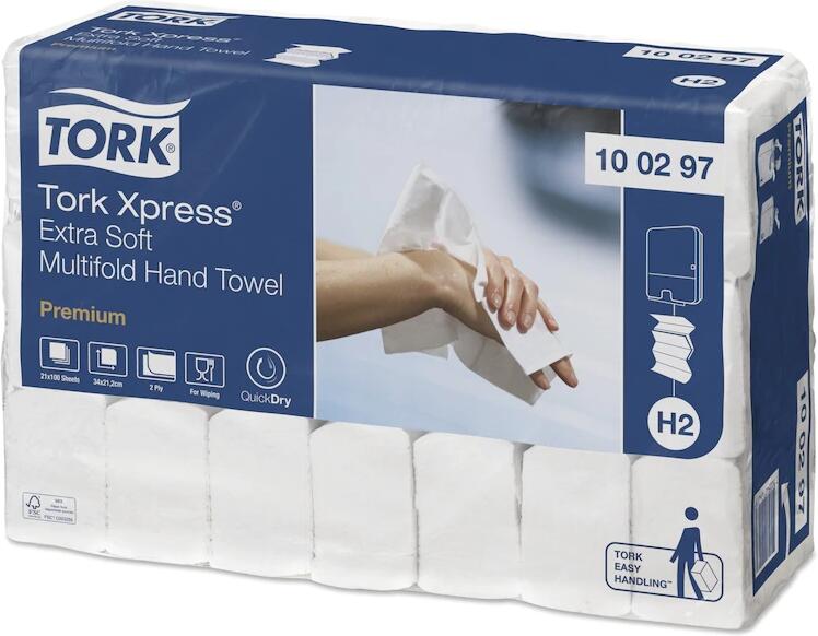 Ručníky Tork Premium Extra Soft Xpress H2 papírové skládané Multifold, bílé, 21x100ks
