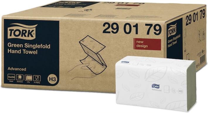 Ručníky Tork Advanced H3 papírové skládané Singlefold, zelené, 15x250 ks