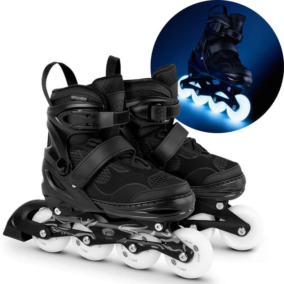 Spokey FIREFLY Kolečkové brusle se svítícími kolečky, černo-bílé, vel. 35-38