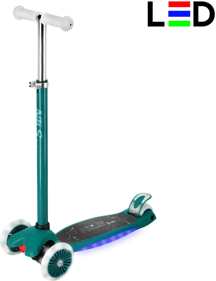 Dětská tříkolová koloběžka NILS Fun HLB1310 s LED zelená