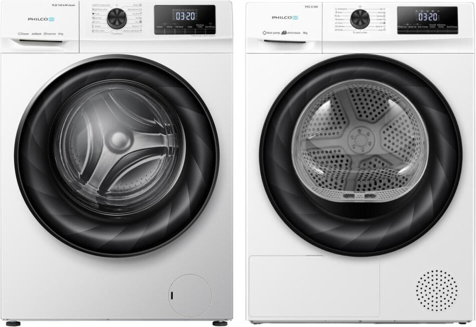 SET Pračka předem plněná Philco PLDI 148 AJW steam + Sušička prádla Philco PDC 8 DW