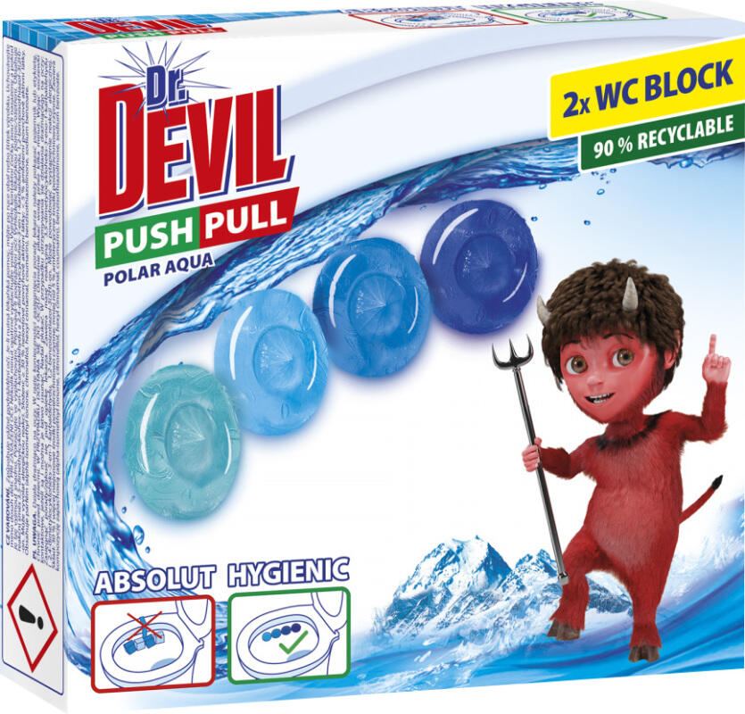 Dr. Devil WC Push Pull Gel Polar Aqua WC blok bez košíku, 2 × 20 g