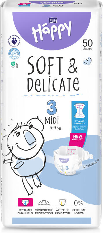Bella Happy Midi 3 dětské pleny jednorázové 5-9 kg, 50 ks