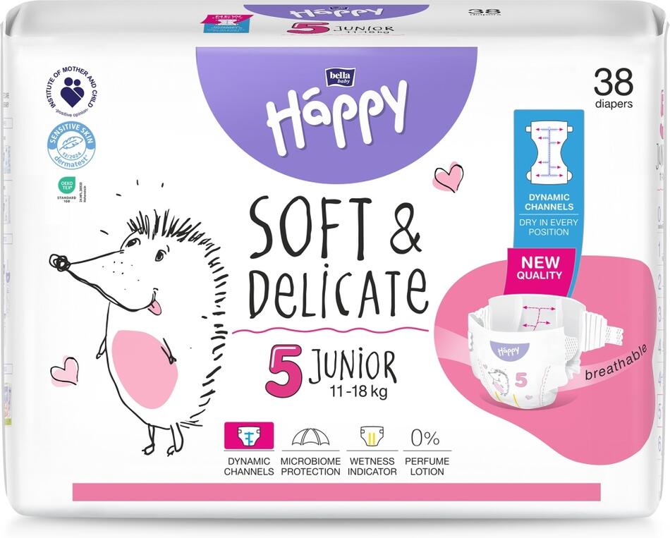 Bella Happy Junior 5 dětské pleny jednorázové 11-18 kg, 38 ks