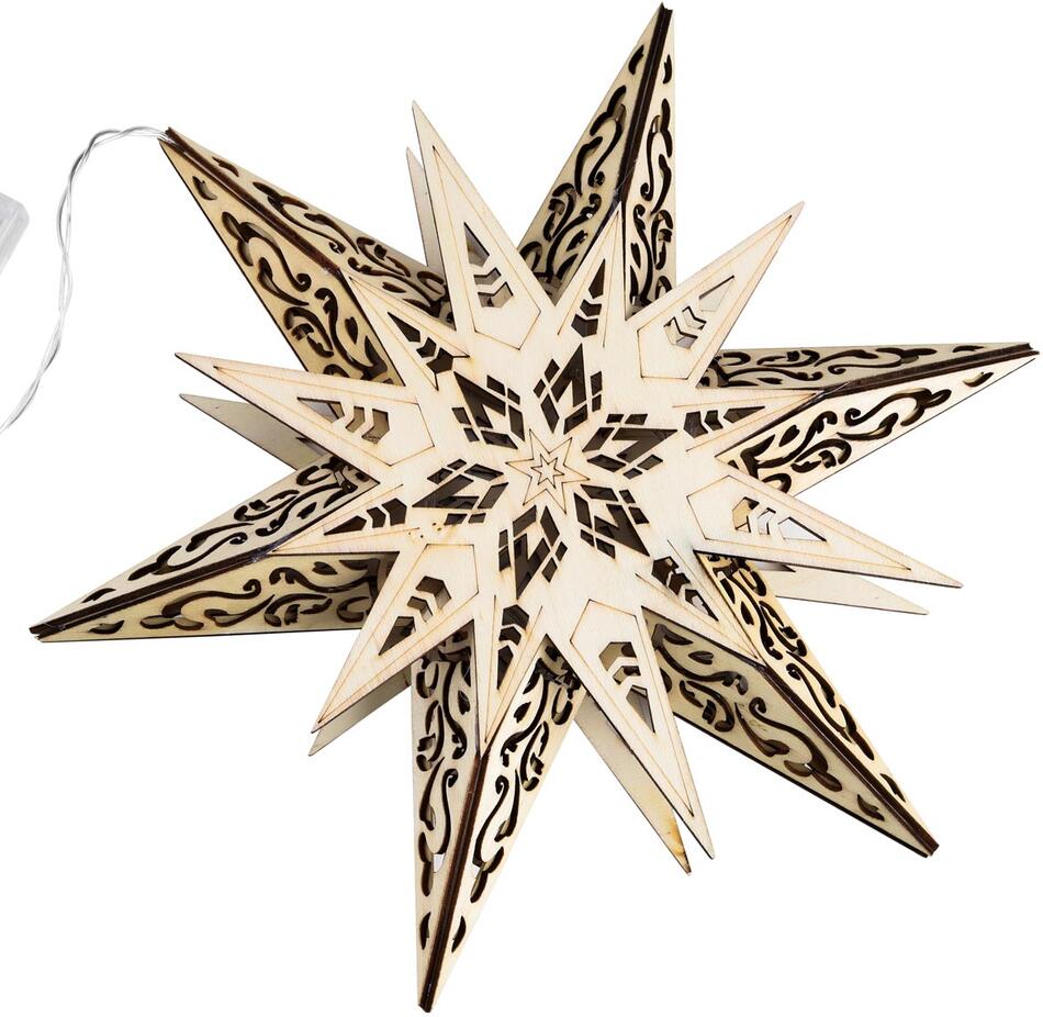 LED Dřevěná hvězda, 30 cm