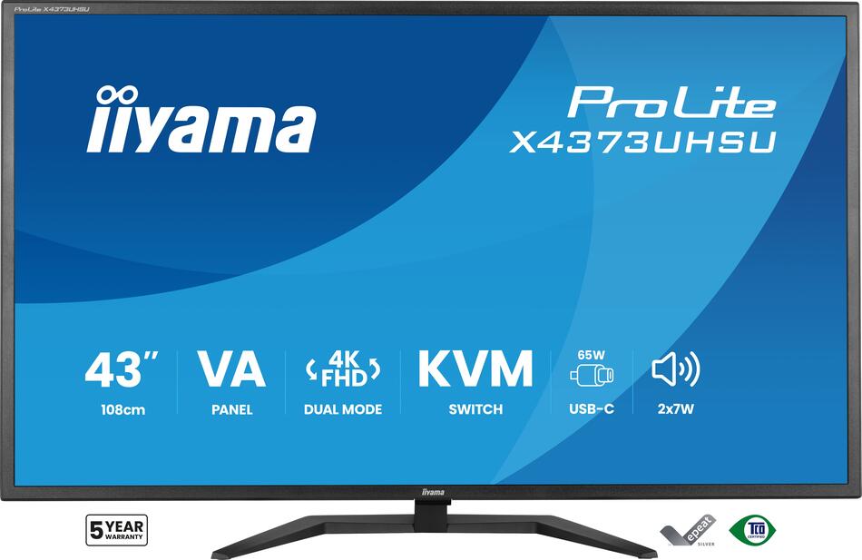 IIYAMA ProLite/X4373UHSU-B2/42,5"/VA/4K UHD / 60Hz / 3ms / Černá / 3R
