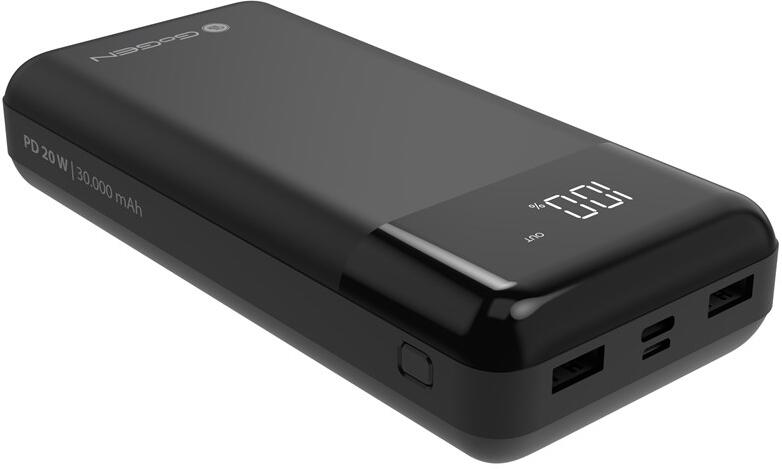 Powerbanka GoGEN 30000mAh, USB-C PD 20W, LCD - černá