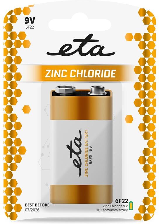 Baterie zinkochloridová ETA 6F22, 9V, blistr 1ks